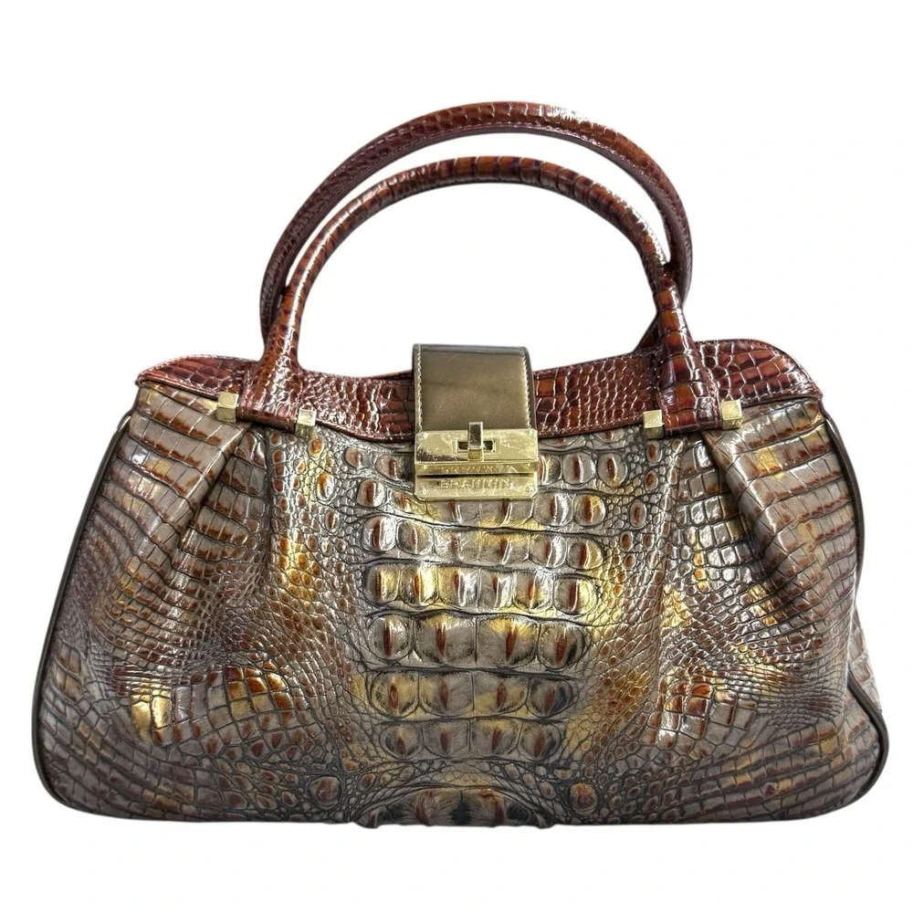 Brahmin Satchel Handbag Womens Fall Tortoise Crocodile‎ Embossed Leather Bag